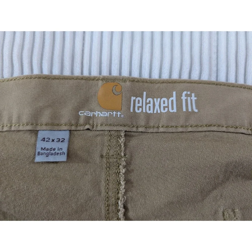 Carhartt Rigby Canvas Dungaree Pants Mens 42x32 Tan Relaxed Workwear